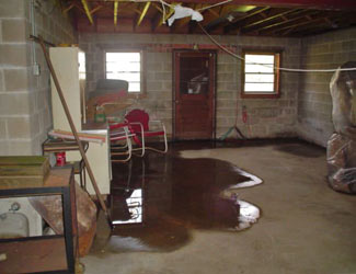 a flooded basement floor in a Jacksonville home